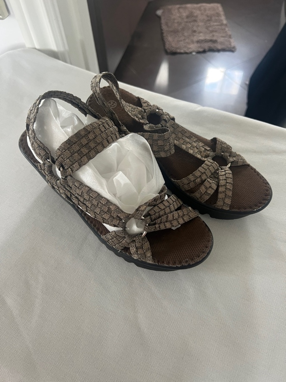 bernie mev. Metallic Braided Slingback Sandal in Taupe